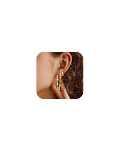 Shownee Gold Hoop Earrings for Women - 14K Gold Plated Dangle Huggie Hoop Chain Earrings Earring Sets for Multiple Piercing Valentines Mother's Day Christmas Birthday 4 Pairs - Image 1
