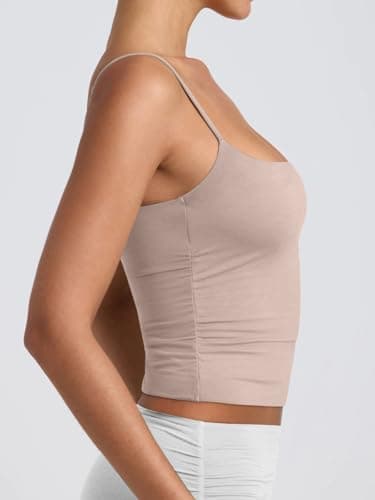 PINKMSTYLE Women's Basic Double Lined Fitted Scoop Neck Tank Tops Summer Outfits Sleeveless Cute Shirts Oat Milk XX-Larg - Thumbnail 6