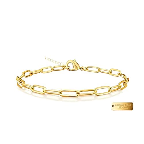 Alegend Titanium Steel (Not Rust, Resist Corruption, Easily Clean) 18K Gold Plated Chunky Geometric Link Bracelet - Timeless Elegance - Image 1