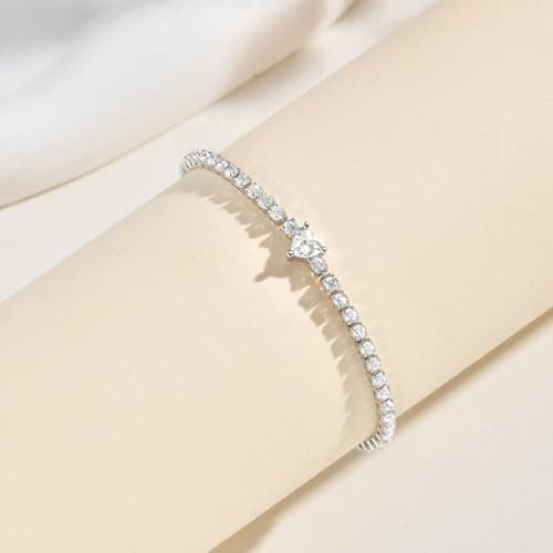 Goxygen Heart Tennis Bracelet for Women - 14K Gold Plated Heart Cubic Zirconia Link Bracelet, Dainty Adjustable Gold Chain, Trendy Stacking Anniversary Birthday Valentine’s Day Jewelry Gift for Her Girfriend Daughter (silver) - Thumbnail 5