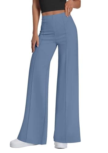 PRETTYGARDEN Women's Wide Leg Palazzo Pants 2026 Dressy Casual Lounge Workout Sweatpants High Waisted Trousers(Grey Blue,Large) - Image 1