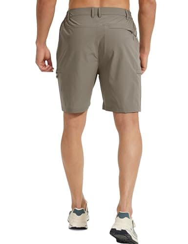 MOURCE Mens Gym Shorts with 5 Pockets - Lightweight Waterproof 9" Cargo Shorts for Workout Outdoor Sports, Khaki - Thumbnail 3