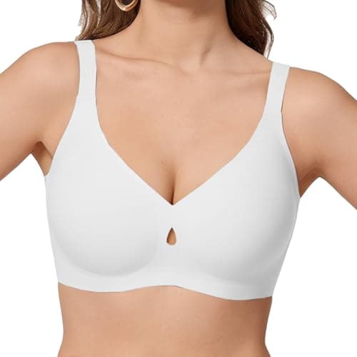 COCOMARTS Jelly Bras for Women No Underwire Seamless Push Up Bra Full Support Comfort Bralettes Wireless Plunge Everyday Bra White Large - Image 1
