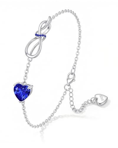 Infinity Heart Birthstone Bracelet for Women: 18K White Gold 925 Sterling Silver Zirconia Charm Chain Bracelets Dainty Jewelry Valentine Anniversary Birthday Gifts for Girlfriend Wife Friends - Image 1