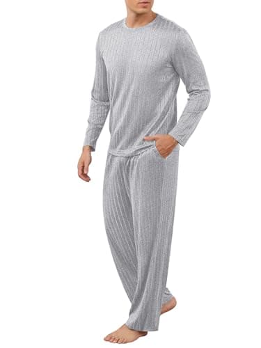 RQP Men's Pajama Set Ribbed Lounge Wear Silky Smooth 2 Piece Sleepwear,Stretch Home Outfits for Men,Grey - Image 1
