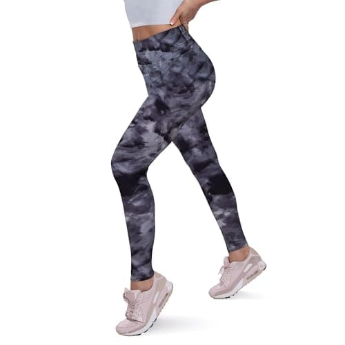 QGGQDD Fleece Lined Leggings Women - Soft Tummy Control High Waisted Winter Thermal Warm Yoga Pants for Workout Hiking Black Tie-dye Small-Medium - Image 1