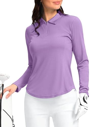 Women's Golf Shirts Lightweight UPF 50+ Long Sleeve Shirts UV Protection Quick Dry Cool Polo Shirts for Women Work Outdoor(Purple, XS)