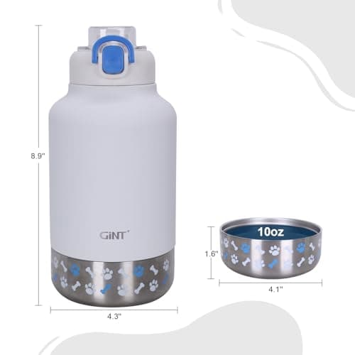 GiNT 37oz Insulated Stainless Steel Dog & Human Water Bottle, All-in-1 Travel Dispenser with Detachable Bowls & Carrying Case, Leak-Proof Pet Canteen for Walking, Hiking, Camping, Car (White) - Thumbnail 3