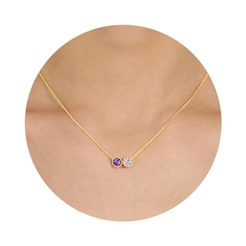 Sistble February Birthstone Necklace Birthday Gifts for Women Amethyst Necklace 14K Gold April Birth Crystal Jewelry for Mom Grandma - Image 1
