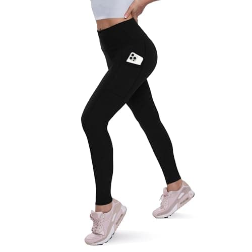 QGGQDD Womens Fleece Lined Leggings with Pocket - Soft Tummy Control High Waisted Winter Thermal Warm Yoga Pants for Workout Hiking Pkt-Black Large-X-Large - Image 1