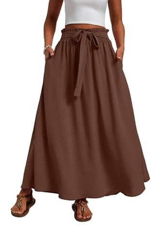 Mintreus Womens Skirts 2026 Summer Fashion Flowy High Waisted Maxi Long Skirt for Work Office Spring(Brown-S) - Image 1