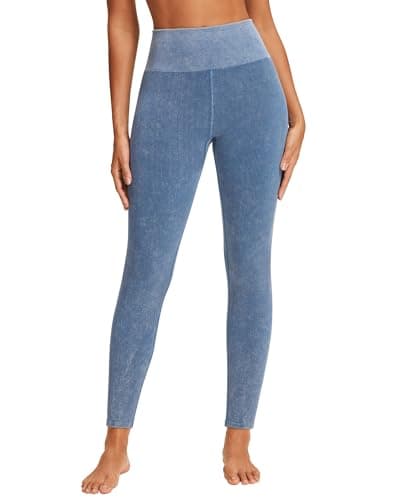 Stelle Workout Ribbed Seamless Leggings for Women High Waist Tummy Control Gym Leggings Athletic Yoga Pants(Pale Blue, L) - Thumbnail 2