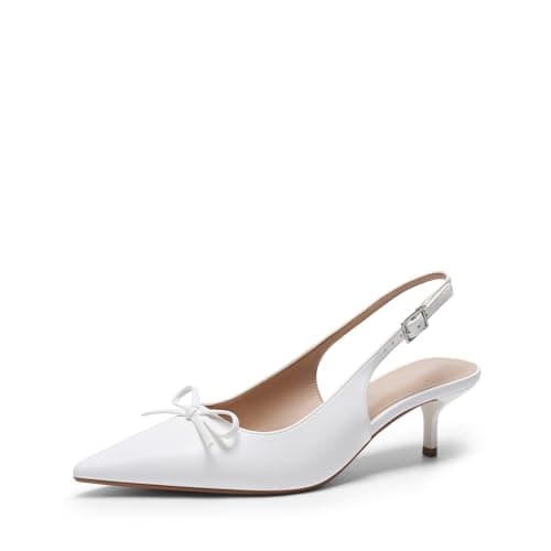 DREAM PAIRS Womens Slingback Kitten Heels, Pointed Toe 2.17 Inch Low Bow Dress Shoes All Day Wear Comfortable Formal Wedding Pumps,Size 10,White,SDPU26004W - Image 1