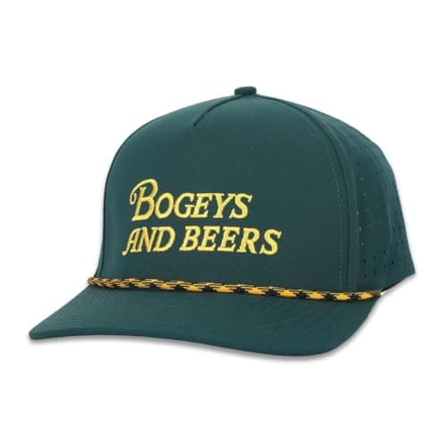 Bogeys and Beers Performance Golf Hat - Funny Golf Hat, Polyester/Spandex Blend, Adjustable Rope Snapback Cap - Breathable - Green - Image 1