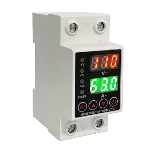 63A Smart Voltage Protector, Adjustable Over Voltage & Low Voltage Cut Off, LCD Screen, Delay Time Setting, Voltage Output Stabilizer for Home Office Appliance, DIN Rail Mountable
