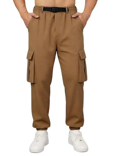DISLANBO Men's Utility Cargo Jogger Pants - Lightweight, Adjustable Buckle Belt,5-Pocket Design Coffee 3XL - Image 1
