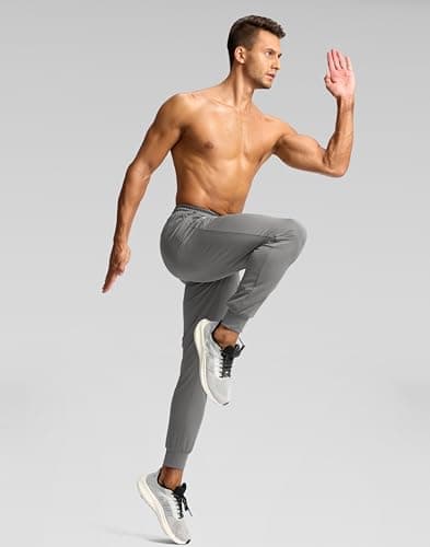 Pudolla Mens Joggers with Zipper Pockets Men's Lightweight Sweatpants Gym Sweatpants Men Workout Runing Pants(Light Grey L) - Thumbnail 6