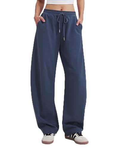 MOOSLOVER Women Barrel Sweatpants Drawstring Elastic Waist Wide Leg Pants Cotton Casual Lounge Sweat Pant(M,Navy Blue) - Image 1