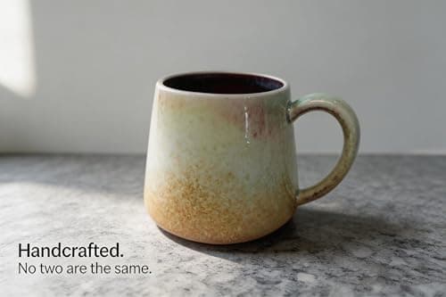 Avsunela Handcrafted 16 oz Sage & Crimson Ceramic Coffee Mug Ideal Gift - Thumbnail 3