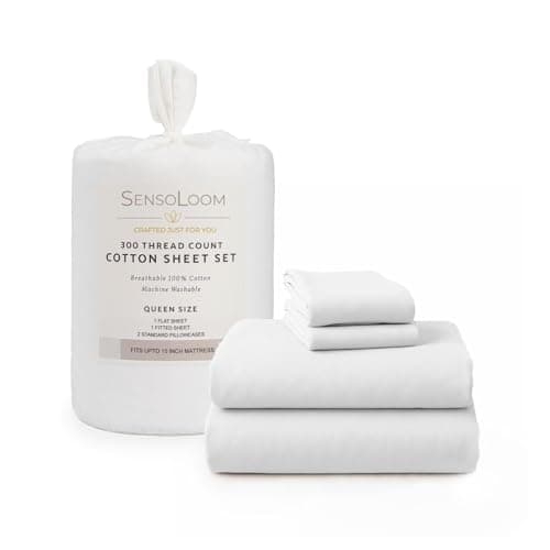 SensoLoom 100% Cotton Sheet Set – Crisp Sateen Weave, Breathable & Fade-Resistant – Soft, Cool Sheets for Hot Sleepers – Twin/Queen/King - Image 1