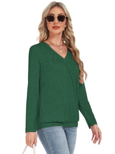 Long Sleeve Shirts for Women V Neck Casual Tops Women Long Sleeve Tops Basic T Shirts Outfits Womens Clothes 2025 (US, Alpha, X-Large, Regular, Regular, Forest Green) - Thumbnail 4