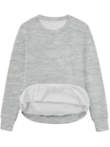 STOLKISS Grey Pullover Women Loose Fit Long Sleeve Fleece Lined Sweatshirt Lightweight Soft Elastic Cuffs Comfy Pullover 2026
