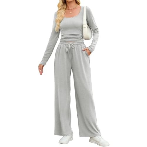 ZAFUL Women's 2 Piece Fall Outfits Set - Long Sleeve Top & Wide Leg Tracksuits Casual Lounge Matching Sets with Pockets - Image 1