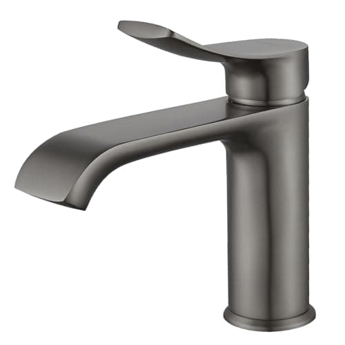 BELZ Bathroom Faucet 1 Hole Brushed Grey, Modern Vanity Faucet for Bathroom Sink, Lead-Free Single Handle Basin Faucet with Pop-up Drain - Image 1