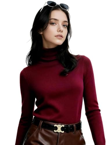 FMAOHFE Long Sleeve Shirts for Women - Slim Fit Turtleneck Tops Soft Layering Sweaters Business Casual Red - Image 1