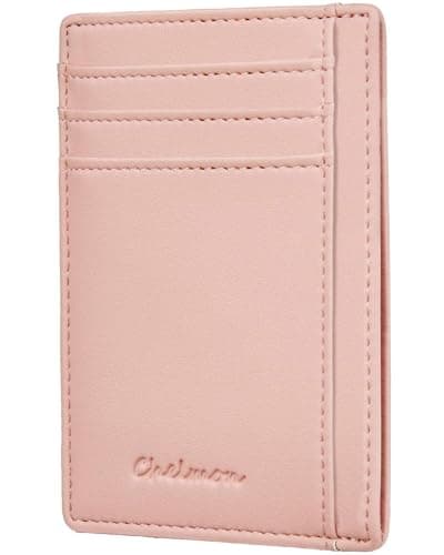 Chelmon Slim Wallet for Women, Minimalist Front Pocket RFID Blocking Credit Card Holder, Pink - Image 1