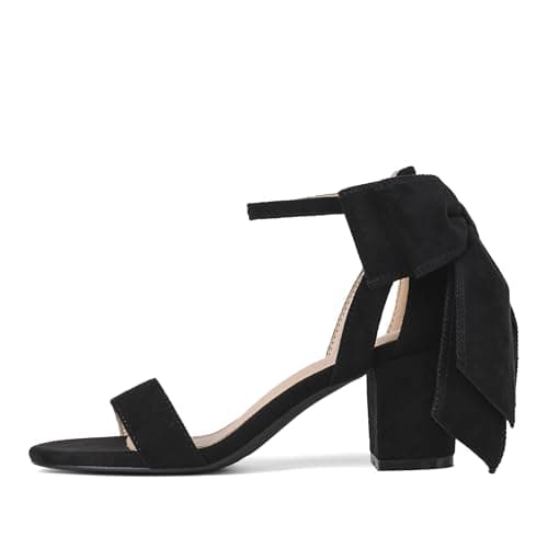 Yremael Women's Heeled Sandals Black Bow Round Open Toe Buckle Chunky Block Heel Comfortable Wedding Dress Shoes - Image 1