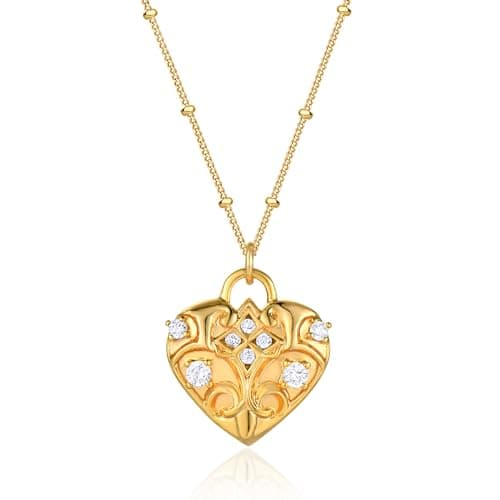 Fettero Gold Neckalce for Women 14K Gold Plated Charm Love Baroque Heart Pendant | Heart Charm Necklace for Mum Valentine's Day Jewelry - Image 1