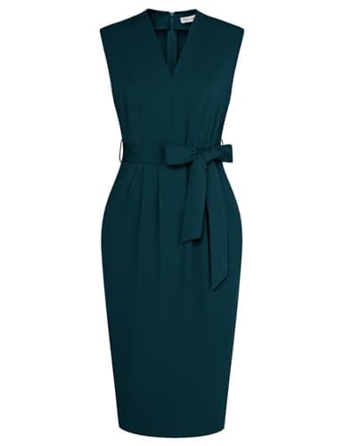 GRACE KARIN Wear to Work Dresses for Women,Business Office Dress,Sleeveless Bodycon Dress with Belt Deep Green XL - Image 1