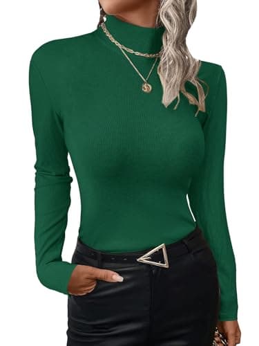UEAL Mock Turtle Necks Tops for Women Under Scrub Long Sleeve Thermal Shirts Small Green-A - Image 1