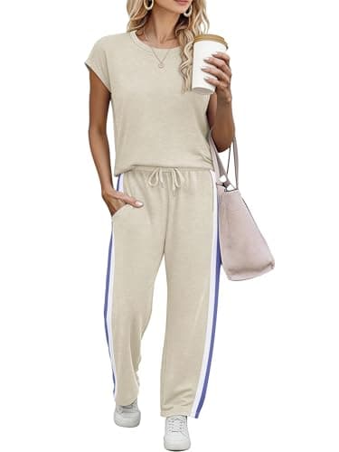 Casly Lamiit Two Piece Sets for Women Travel Beach Summer Vacation Workout Lounge Wear Altleisure Cute Comfy Clothing Lounge Set Resort Wear Dark Beige XS - Image 1