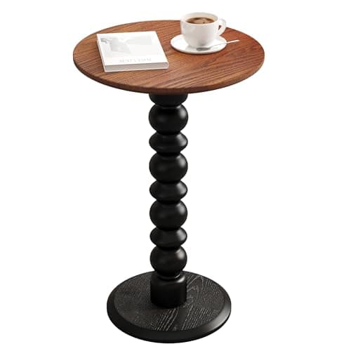 zaowofires Solid Wood Round Side Table, Small Drink Table,Cocktail Table, Wooden Pedestal End Table, Plant Stand for Living Room, Bedroom，Office and Corners(Walnut/Black) - Image 1