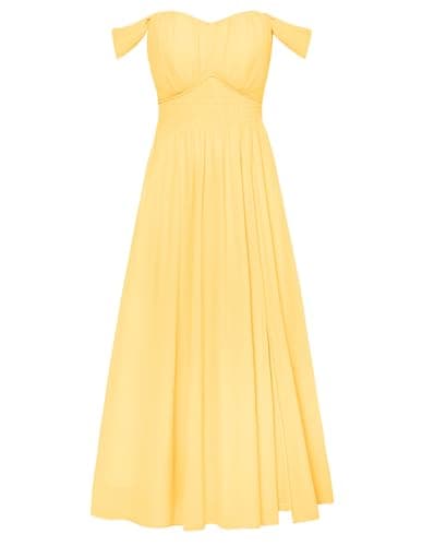 2025 Women's Summer Sleeveless Off Shoulder Floral Flowy A Line Maxi Dresses Light Yellow L - Image 1