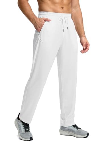G Gradual Men's Sweatpants with Zipper Pockets Lightweight Mesh Athletic Pants for Men Open Bottom Workout Gym Running White - Image 1