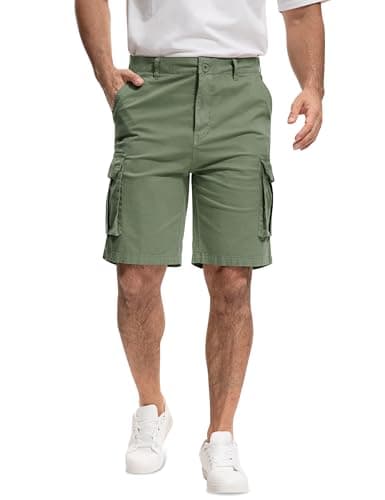 AOHIKE Hiking Shorts Men with 7 Pockets - 9" Inseam Outdoor Cargo Shorts for Golf Travel Fishing, Olive L - Image 1
