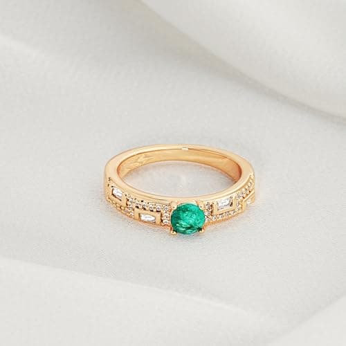 Valloey Rover Remerald Rings for women 14K Gold Plated Dainty Fake Emerald Cut Rings for Women Cubic Zirconia Fake Engagement Rings Cute Green Ring for Women Gold Jewelry Trendy Size 6 - Thumbnail 5