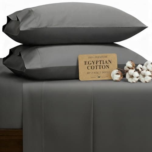 HYPREST 100% Egyptian Cotton Sheets Queen Size - 18 Inch Deep Pocket Queen Sheets, Luxury Soft & Crisp Bed Sheets Set, Oeko-TEX Certified, Durable Cooling Hotel Bedding, Grey - Image 1