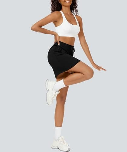 Casly Lamiit Black Skort Womens High Waisted Short Casual Drawstring Tennis Skirts Athletic Sweat Lounge Mini Skirt with Pockets S - Thumbnail 6