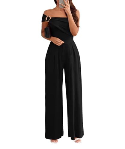 knowfashionstyle Jumpsuit For Women Dressy Off Shoulder Casual Wide Leg Pants Formal Jumpsuits Party Sexy One Piece Outfits Black M - Image 1