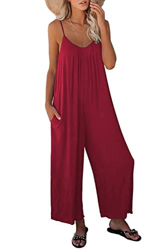 STOLKISS Women Casual Jumpsuits Summer Sleeveless Loose Jumpsuit Shoulder Strap Adjustable Long Pants Rompers with Pockets (Red, XX-Large) - Image 1