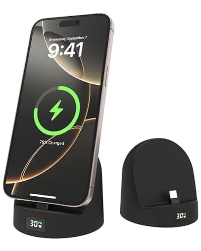 Phone Charging Stand for Samsung/iPhone15/16/17,Charger Stand with USB-C,Charging Station with LED Power Display,Charging Dock for Nightstand Black Silicone - Image 1