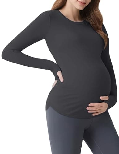 Mama Land Maternity Tshirts Long Sleeve - Casual Workout Athletic Tops Pregnancy Shirt Fall Winter Yoga Maternity Clothes (Charcoal Grey S) - Image 1