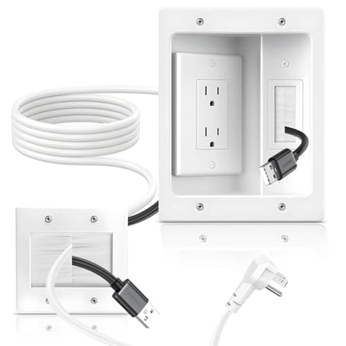 Naerza in Wall Cable Management Kit with Recessed Tv Outlet Box-Two-Hole Socket, 9ft Cord,Tv Cable Hider Wall Kit Hider Box Fits All Plugs, Easy, Safe Cable Management - Image 1