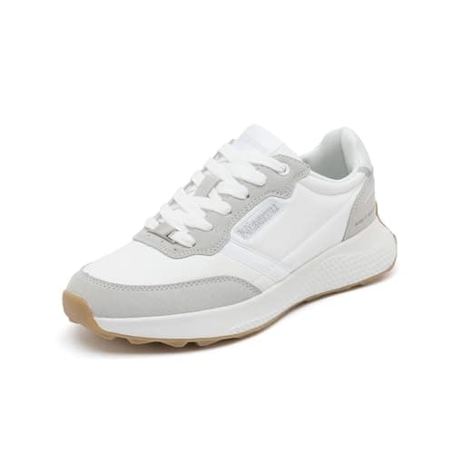 Niaemu Sneakers for Women Lightweight Lace-Up Shoes for Women Non-Slip Artificial Leather TPR Outsole Walking Shoes Tennis Running Fashion Sneakers (11,White) - Image 1