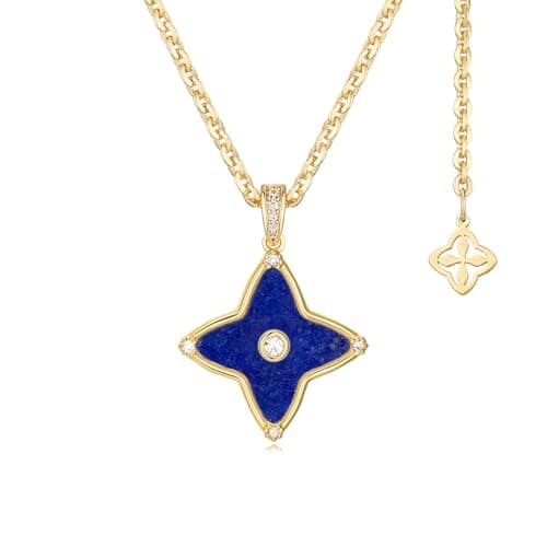 MYEARS Women Clover Necklace Pendant Lapis Lazuli Cubic Zirconia 14K Gold Simple Dainty Chain Everyday Trendy Lucky Jewelry - Image 1