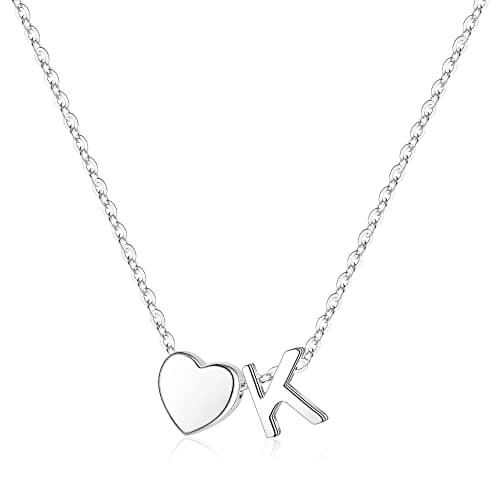 Turandoss Sterling Silver Initial Necklaces for Women, Trendy S925 Sterling Silver Letter K Necklace Dainty Heart Tiny Initial Necklaces Birthday Gifts for 5 6 7 8 9 10 Kids Jewelry - Image 1